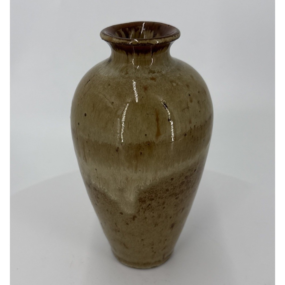 Handmade Pottery Bottle Vase-Earthtones-Glazed-6 1/8" Tall-Pottery Mark Impress
